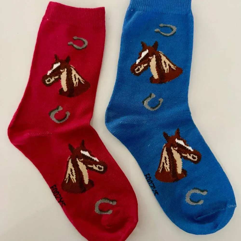Horse Head Horses Horseshoe Equine Mare Riding 2 Pairs Foozys Women's Socks